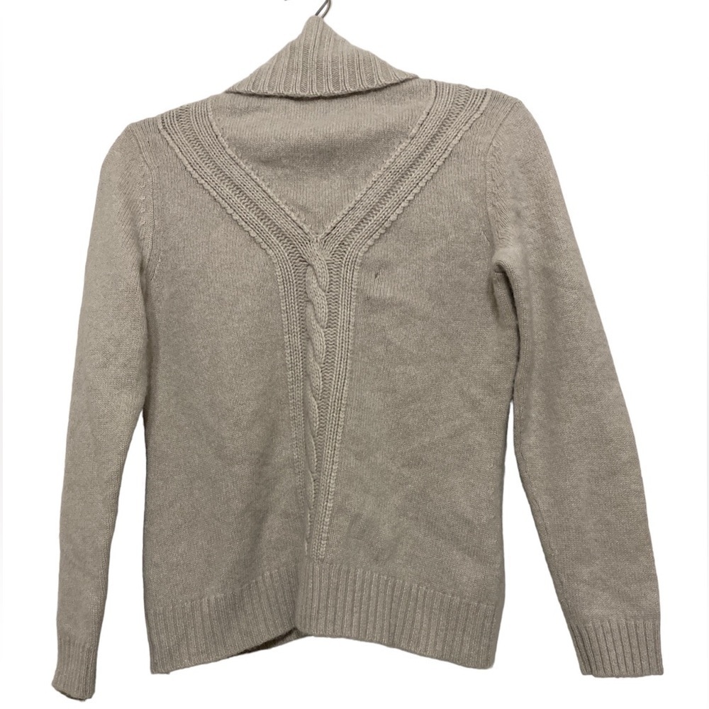 Lafayette 148 NY women fisher sweater turtleneck 100% cashmere M beige fall lux - Picture 9 of 11